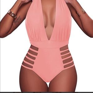 Sexy Low Cut V Halter One-Piece Swimsuit